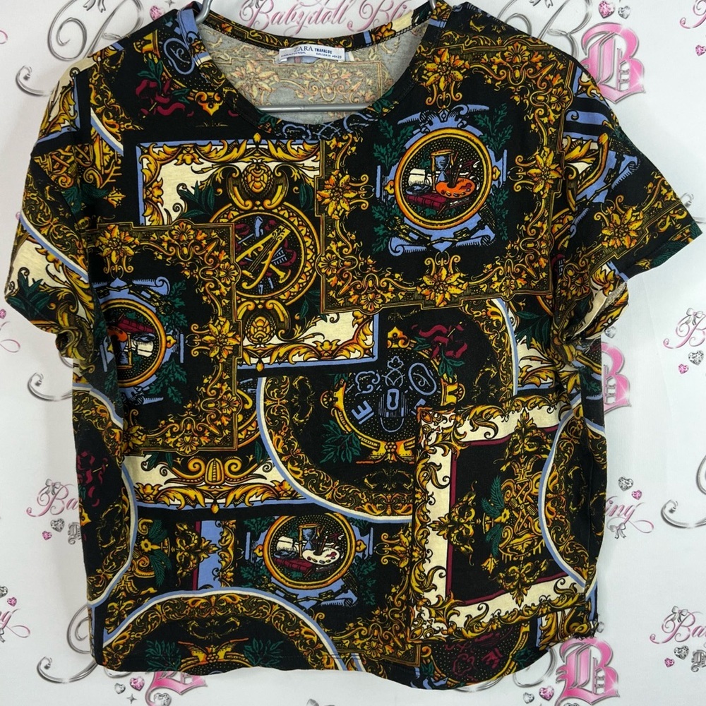 Zara trafaluc tshirt tee luxe golf shirt top Baroque Print T-Shirt